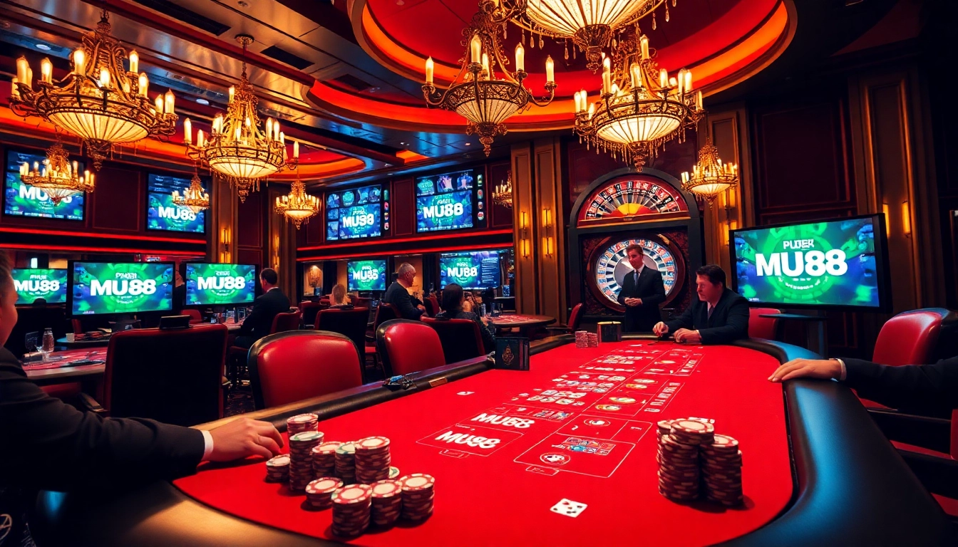 Experience the excitement of MU88 at a luxurious poker table with vibrant chips and cards.