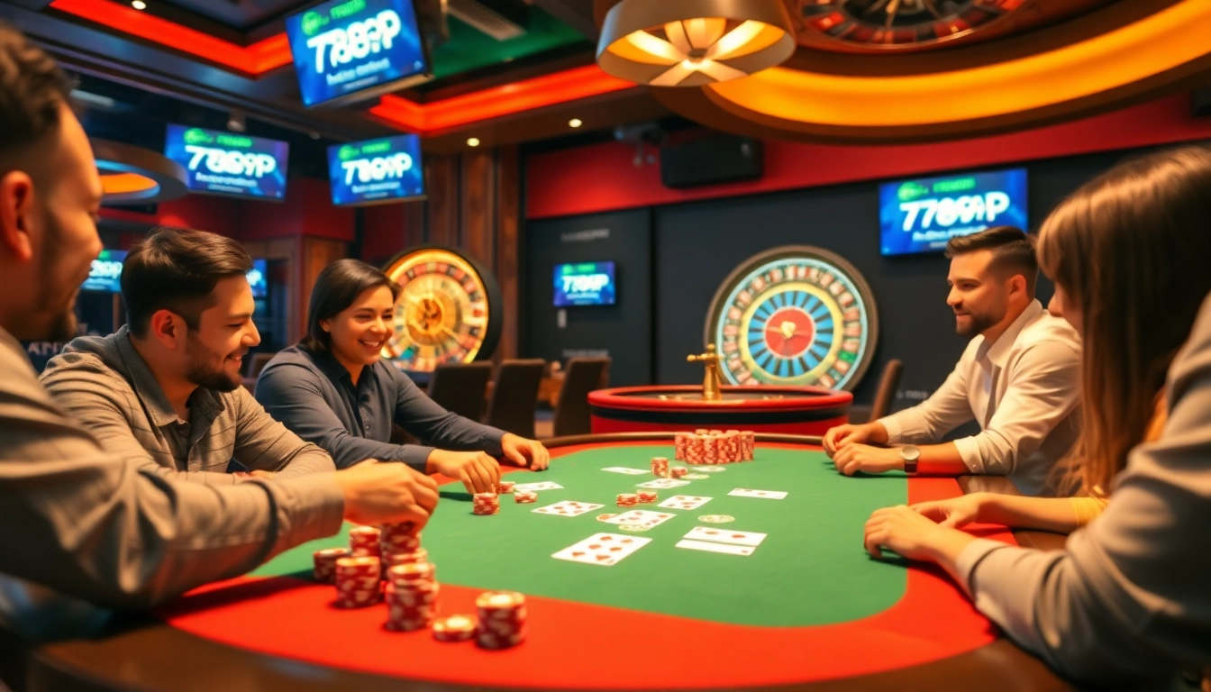 Experience the thrill of 789P at a lively poker table with vibrant chips and cards.