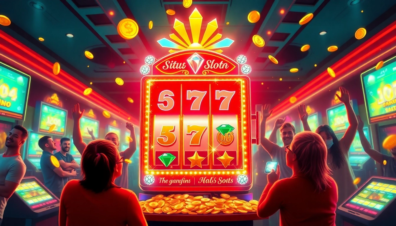 Temukan pengalaman menarik situs slot dengan mesin slot klasik yang penuh gemerlap, dikelilingi pemain penuh antusias.